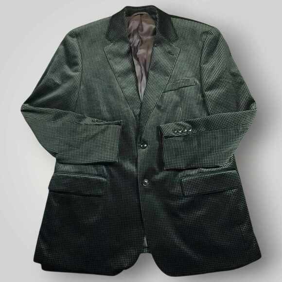 Paul Fredrick Blazer Sport Coat Mens 43R Classic Fit Velveteen Houndstooth Black - Picture 1 of 9